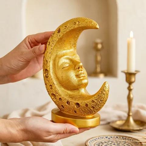 Medieval Vintage Moon Face Resin Ornament Italian Celestial Tarot Sculpture Home Decor Aesthetic Desktop Figurine Art Craft