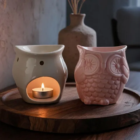 Brûleur d'Aromathérapie Hibou en Céramique Bougeoir Chauffe-Plat Figurine d'Animal Mignon Décoration pour Salon Fête