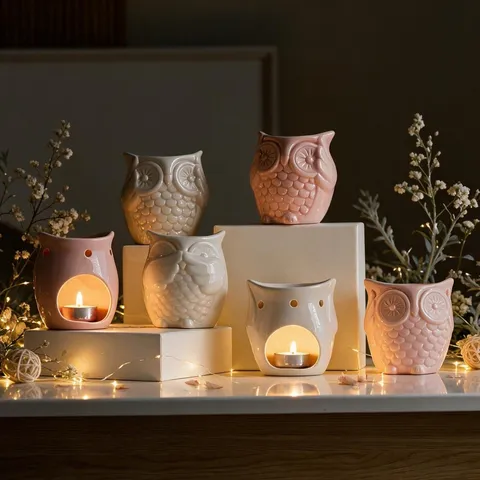 Brûleur d'Aromathérapie Hibou en Céramique Bougeoir Chauffe-Plat Figurine d'Animal Mignon Décoration pour Salon Fête