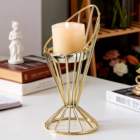 Modern Minimalist Iron Cone Candle Holder Geometric Wire Tea Light Stand Gold Black Aromatherapy Candle Base Home Decor