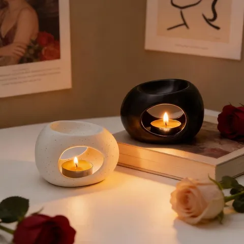 Modern Nordic Ceramic Essential Oil Burner Hollow Egg Shaped Candle Holder For Home Meditation Decor
