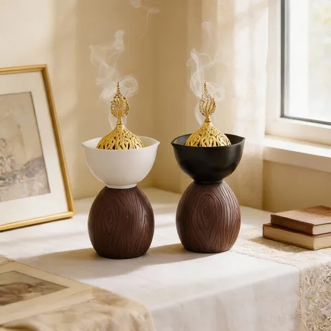 Modern Creative Incense Burner Resin Ceramic Log Pile Censer With Hollow Gold Leaf Lid Aromatherapy Home Decor