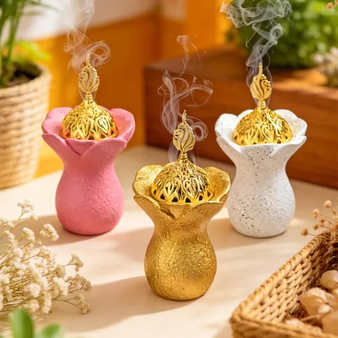 Middle Eastern Creative Resin Incense Burner Arabic Censer Aromatherapy Diffuser Home Decor with Hollow Metal Lid