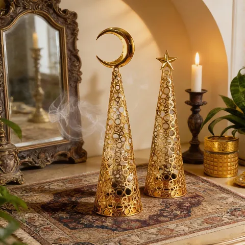 Gold Hollow Metal Incense Burner Middle Eastern Aromatherapy Desktop Decor Iron European Style Candle Holder