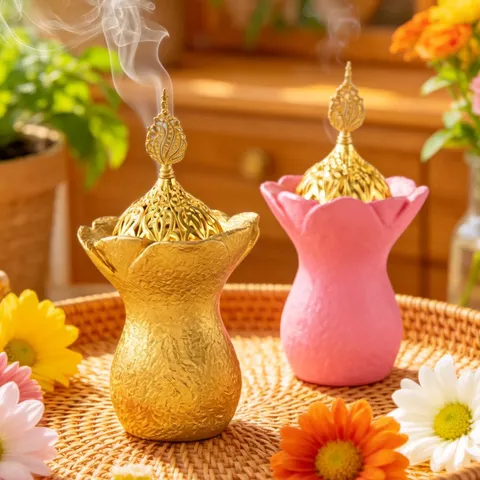 Middle Eastern Creative Resin Incense Burner Arabic Censer Aromatherapy Diffuser Home Decor with Hollow Metal Lid