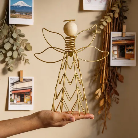 Modern Minimalist Iron Wood Angel Desktop Ornament Line Art Figurine Home Decor Craft Statue