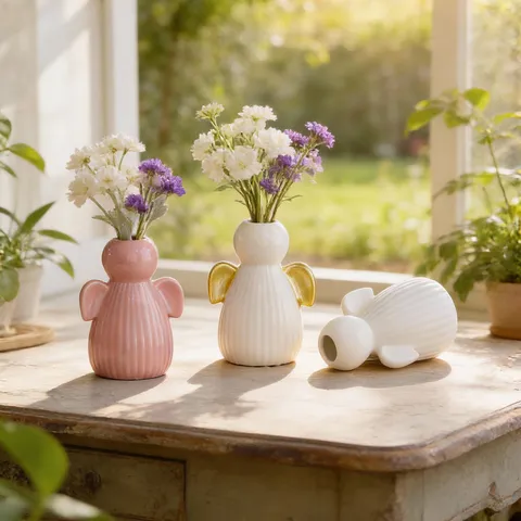 Modern Minimalist Ceramic Angel Vase Cute Desktop Flower Arrangement Pot Nordic Home Decor Ornament Craft Gift