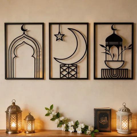 Middle Eastern Style Metal Wall Art With Hollow Iron Hanging Decor And Islamic Architecture Ideal For Home And Living Room Wall Decoration