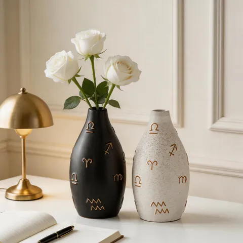 Modern Ceramic Vase Mathematical Symbol Embossed Desktop Flower Pot Minimalist Home Decor Art Flower Arrangement Vase