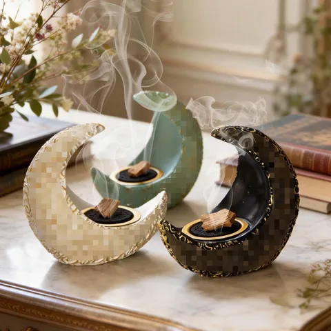 Middle East Classical Crescent Resin Incense Burner Arab Style Aromatherapy Censer Home Office Tabletop Decor
