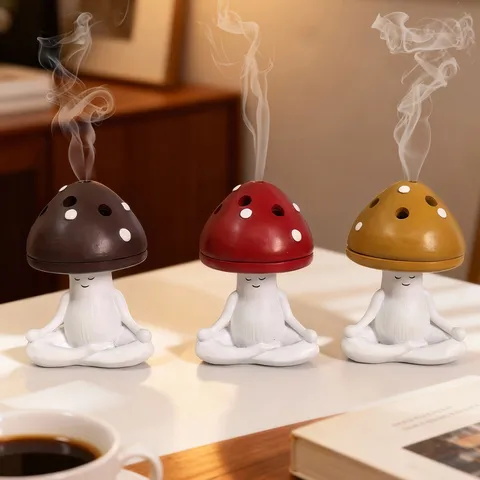 Meditation Yoga Mushroom Incense Burner Resin Cute Cartoon Handcrafted Aromatherapy Ornament Desktop Home Decor Gift
