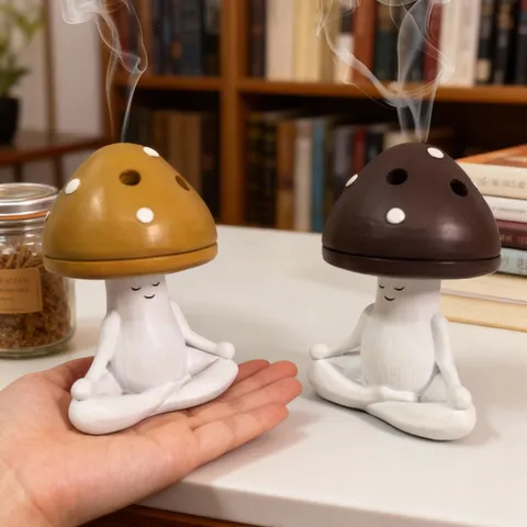 Meditation Yoga Mushroom Incense Burner Resin Cute Cartoon Handcrafted Aromatherapy Ornament Desktop Home Decor Gift