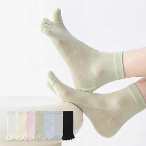 Women's Mulberry Silk Split Toe Socks Summer Thin Mesh Breathable Crew Socks Solid Color Casual Daily Hosiery