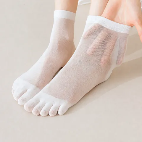 Women's Mulberry Silk Split Toe Socks Summer Thin Mesh Breathable Crew Socks Solid Color Casual Daily Hosiery