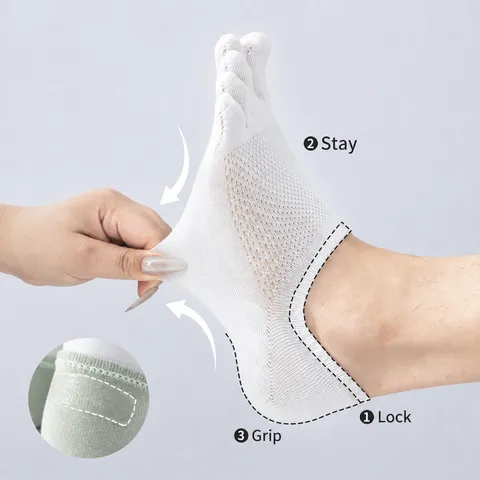 Men's Breathable Mesh Five Finger Toe Socks Thin Cotton Casual Anti Slip Low Cut Boat Socks Athletic Socks