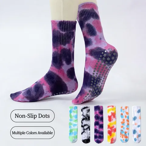Colorful Tie Dye Anti-Slip Yoga Socks For Women Men Breathable Cotton Crew Fitness Pilates Sports Socks