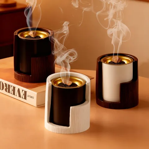 Modern Arabic Style Resin Incense Burner Cylinder Bark Texture Aromatherapy Burner Home Desktop Decorative Ornament