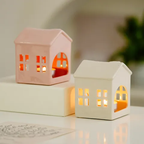 Minimalist Ceramic Hollow House Candle Holder Modern Tabletop Tealight Candle Holder For Home Decor Wedding Art