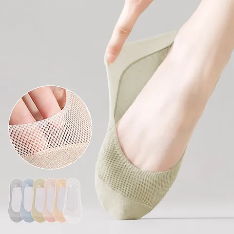 Women Summer Ice Silk Invisible Boat Socks Anti Slip Breathable Mesh Low Cut Shallow Mouth Casual Hosiery