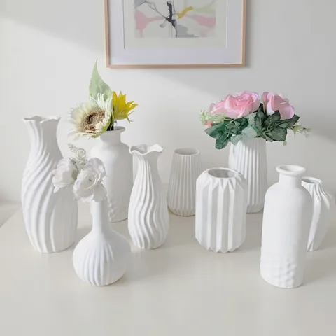 Minimalistische Weiße Keramikvase Einfache Glasierte Blumenvase Moderne Heimdekoration Desktop Blumenarrangement Tonvase Kunstornamente