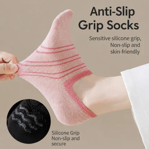Women's Casual Striped No Show Socks Summer Thin Breathable Anti-Slip Invisible Low Cut Socks Cotton Blend Daily Hosiery
