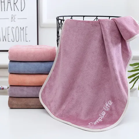 Thickened Microfiber Face Towel Soft Absorbent Quick Dry Towel With Hemming And Embroidery For Bathroom Daily Use