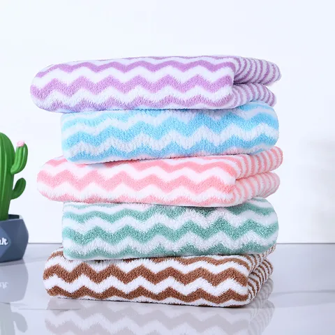Toalla Facial de Forro Polar de Coral Espesada Suave Absorbente Rayas Onduladas Baño Casa Hotel