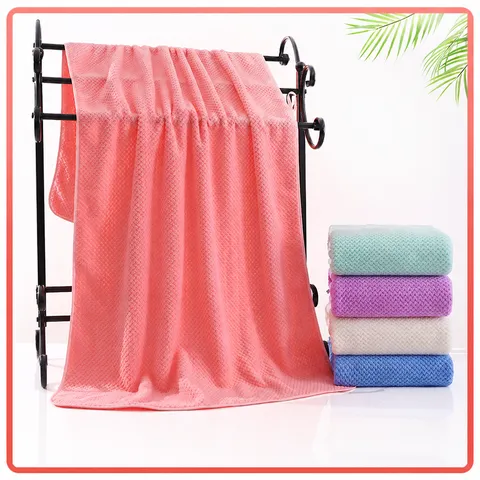 Toalla de Baño de Forro Polar de Coral Suave Engrosada Cuadrícula de Piña Toalla de Baño Grande Absorbente Para Baño Secado Rápido