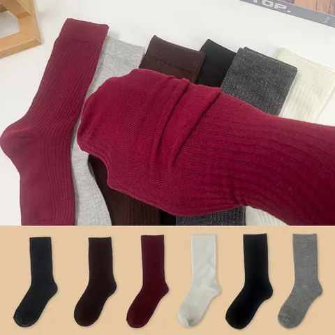 Women Slouch Socks Cotton Blend Ribbed Solid Color Casual Mid Tube Socks Vintage Fashion Hosiery Daily Wear Spring Autumn