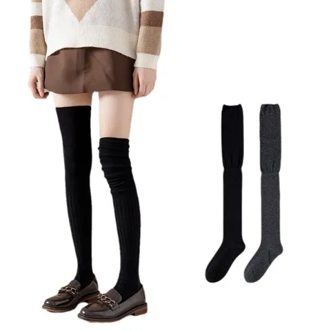 Women Over The Knee Solid Color Long Socks Fall Winter Warm Cotton Knit Thigh High Stockings Boot Socks