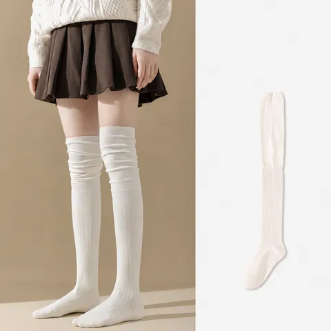 Women Over The Knee Solid Color Long Socks Fall Winter Warm Cotton Knit Thigh High Stockings Boot Socks