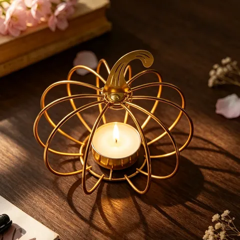 Halloween Pumpkin Candle Holder Iron Wire Hollow Tealight Candleholder Table Centerpiece Home Room Party Decor