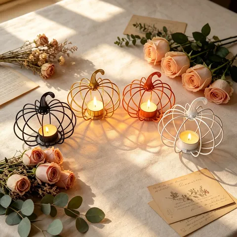 Halloween Pumpkin Candle Holder Iron Wire Hollow Tealight Candleholder Table Centerpiece Home Room Party Decor