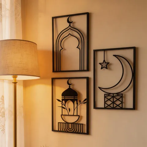 Middle Eastern Style Metal Wall Art With Hollow Iron Hanging Decor And Islamic Architecture Ideal For Home And Living Room Wall Decoration