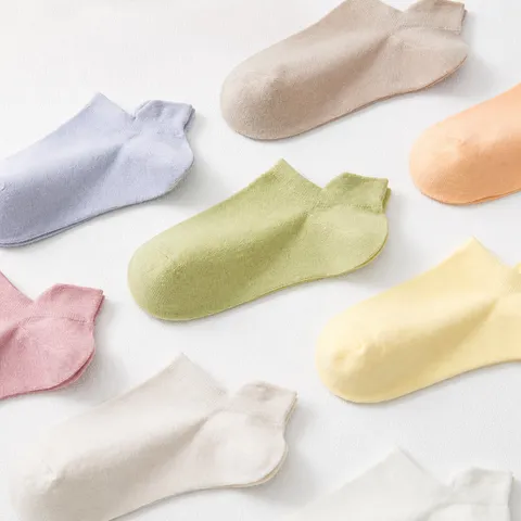 Women Short Socks Solid Color Low Cut Boat Socks Breathable Cotton Casual Socks Summer Daily Wear Footwear