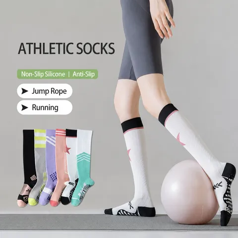 Women Professional Sports Compression Calf Socks Anti-Slip Yoga Fitness Running Jump Rope Athletic Long Socks