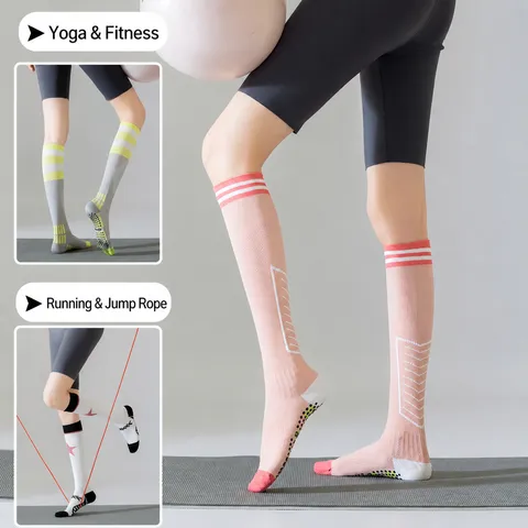 Women Professional Sports Compression Calf Socks Anti-Slip Yoga Fitness Running Jump Rope Athletic Long Socks