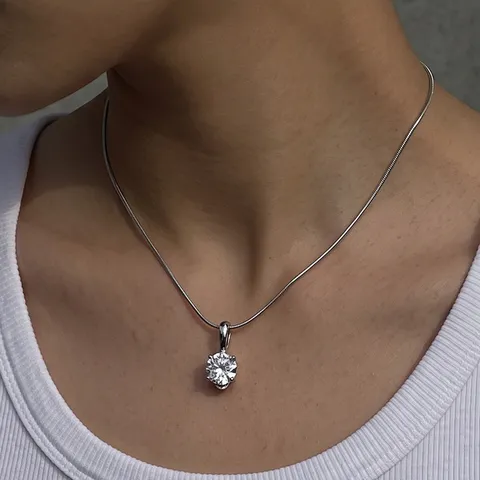 Stainless Steel Round Rhinestone Snake Bone Chain Necklace For Women Elegant Gold Plated Geometric Single Drill Pendant Minimalist Party Jewelry