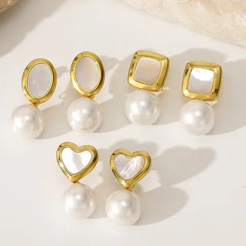 Pendientes de Botón Vintage de Corazón de Acero Inoxidable Con Perla Artificial Elegantes Pendientes Geométricos Joyería Diaria para Mujer