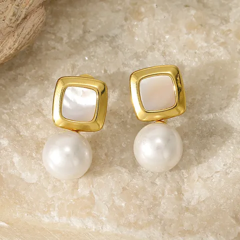 Pendientes de Botón Vintage de Corazón de Acero Inoxidable Con Perla Artificial Elegantes Pendientes Geométricos Joyería Diaria para Mujer