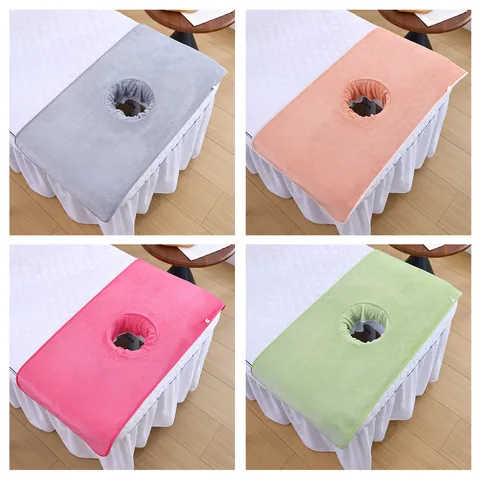 Thickened Coral Fleece Beauty Salon Towel Soft Absorbent Face Towel with Facial Breathing Hole for Massage Bed