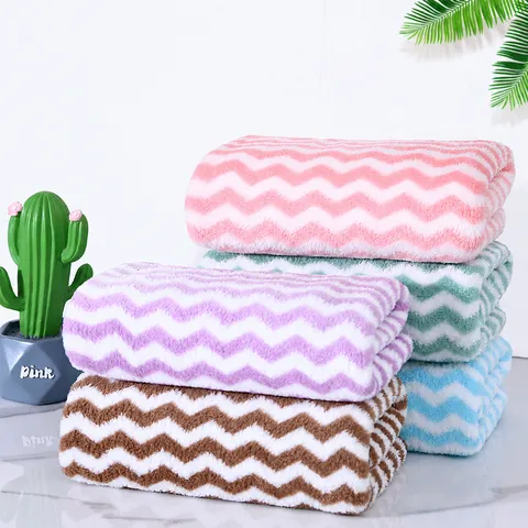 Toalla Facial de Forro Polar de Coral Espesada Suave Absorbente Rayas Onduladas Baño Casa Hotel