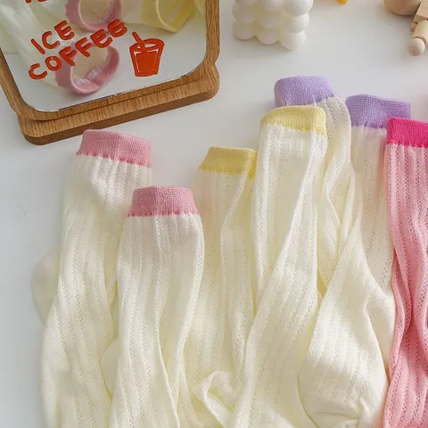 Women Casual Cotton Crew Socks Solid Color Mesh Breathable Slouch Socks Daily Wear Fashion Comfortable Soft Hosiery