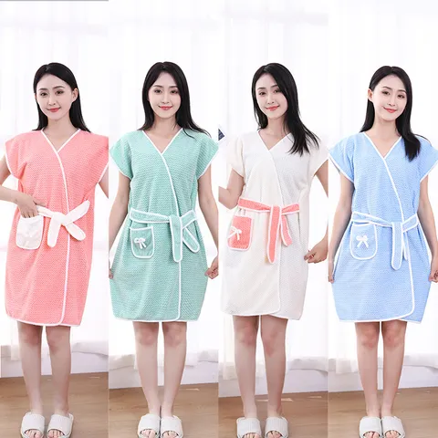 Coral Fleece Wearable Bath Towel Soft Absorbent Bath Skirt With Pocket And Belt For Women Daily Home Spa Shower