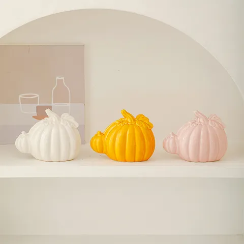 Modern Ceramic Pumpkin Figurine Halloween Harvest Desktop Office Living Room Decorative Art Pumpkin Ornament