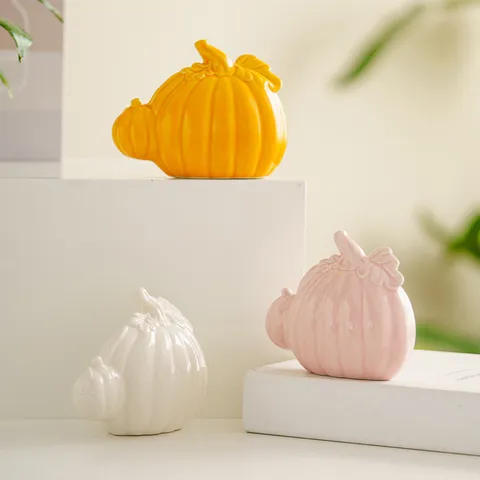 Modern Ceramic Pumpkin Figurine Halloween Harvest Desktop Office Living Room Decorative Art Pumpkin Ornament