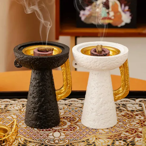Middle Eastern Style Resin Incense Burner Gold Single Ear High Footed Aroma Censer Home Decor Tabletop Ornament