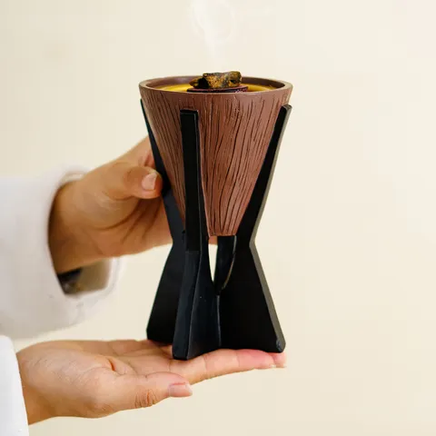Arabischer Stil Harz Umgekehrter Kegel Holzmaserung Räuchergefäß Kreativer Aroma Brenner Desktop Heimdekoration