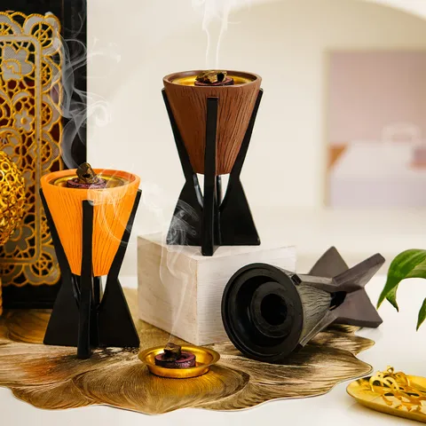 Arabischer Stil Harz Umgekehrter Kegel Holzmaserung Räuchergefäß Kreativer Aroma Brenner Desktop Heimdekoration