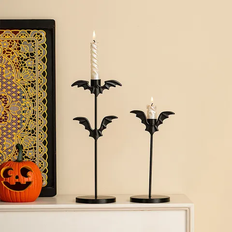 Bougeoir Chauve-souris en Fer pour Halloween Décoration de Table Romantique Noir Gothique Candelabre Ornement de Fête